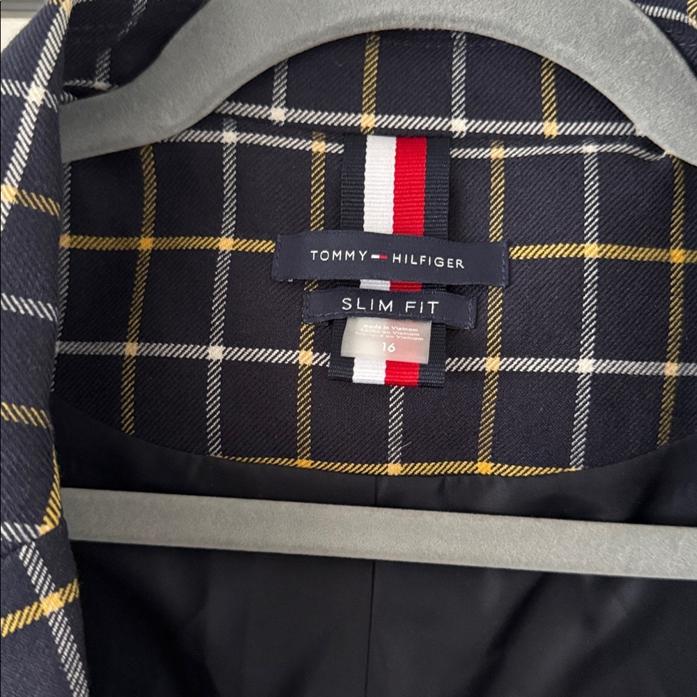 Tommy Hilfiger THFlex Slim Fit Plaid Blazer – Navy/Yellow Windowpane –16 - Picture 3 of 8